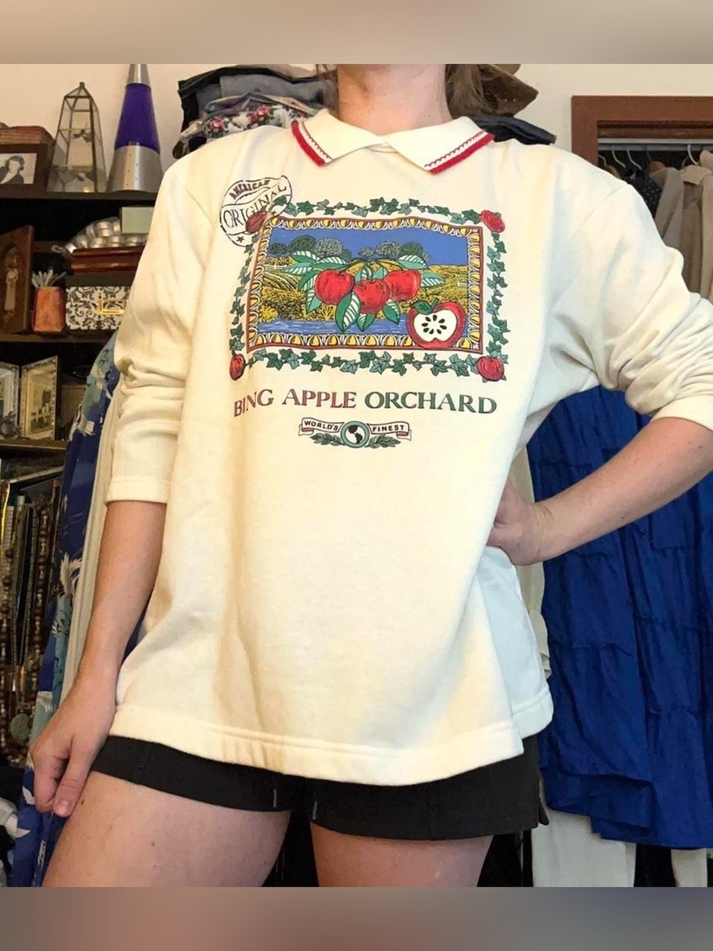 90s Sears NWT Bing Apple Orchard Fleece Sweatshirt Plus Size 1X Grandma Fall - Picture 7 of 15
